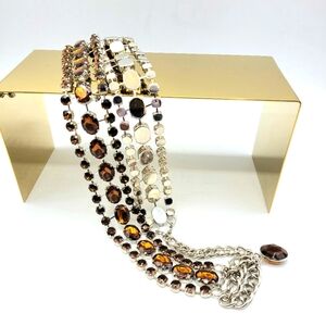 Vintage Jeweled Belt / Silvertone & Burnt Orange